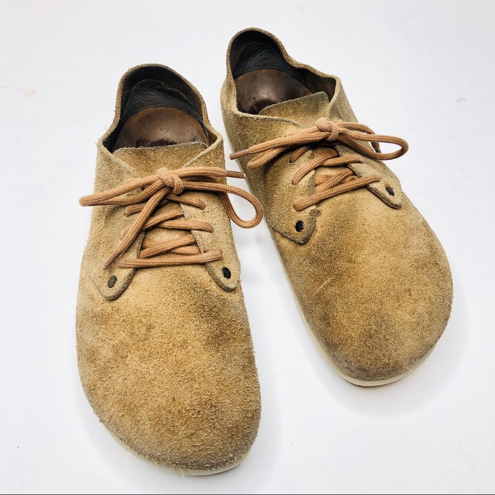 Birkenstock Maine Tan Suede Shoe Size 39 Lace Up Classic Brown Comfort Cozy US 9
